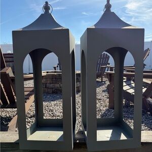 Set of Two Gray Outdoor Lanterns
